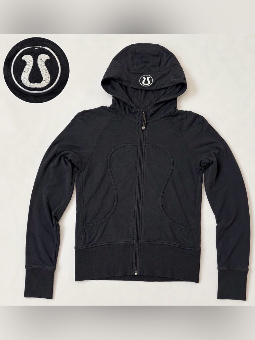 Vintage Lululemon Remix Lux Hoodie Black Full Zip Chenille Logo Y2K Rare